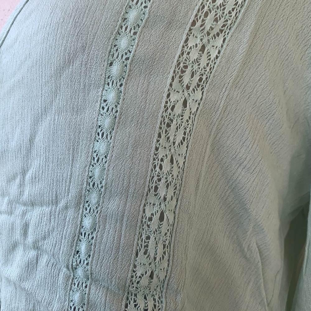 Love Riche Sage Green V-neck Button Up Crochet Detail Tie Top NWT - Picture 10 of 15